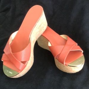 Jimmy Choo Wedge Slides Sandals Burnt Orange 5.5 or 36 run small